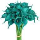 30Pack Real Touch PU Latex Artificial Calla Lily Flowers for Wedding Party and Home Decor-Teal Blue