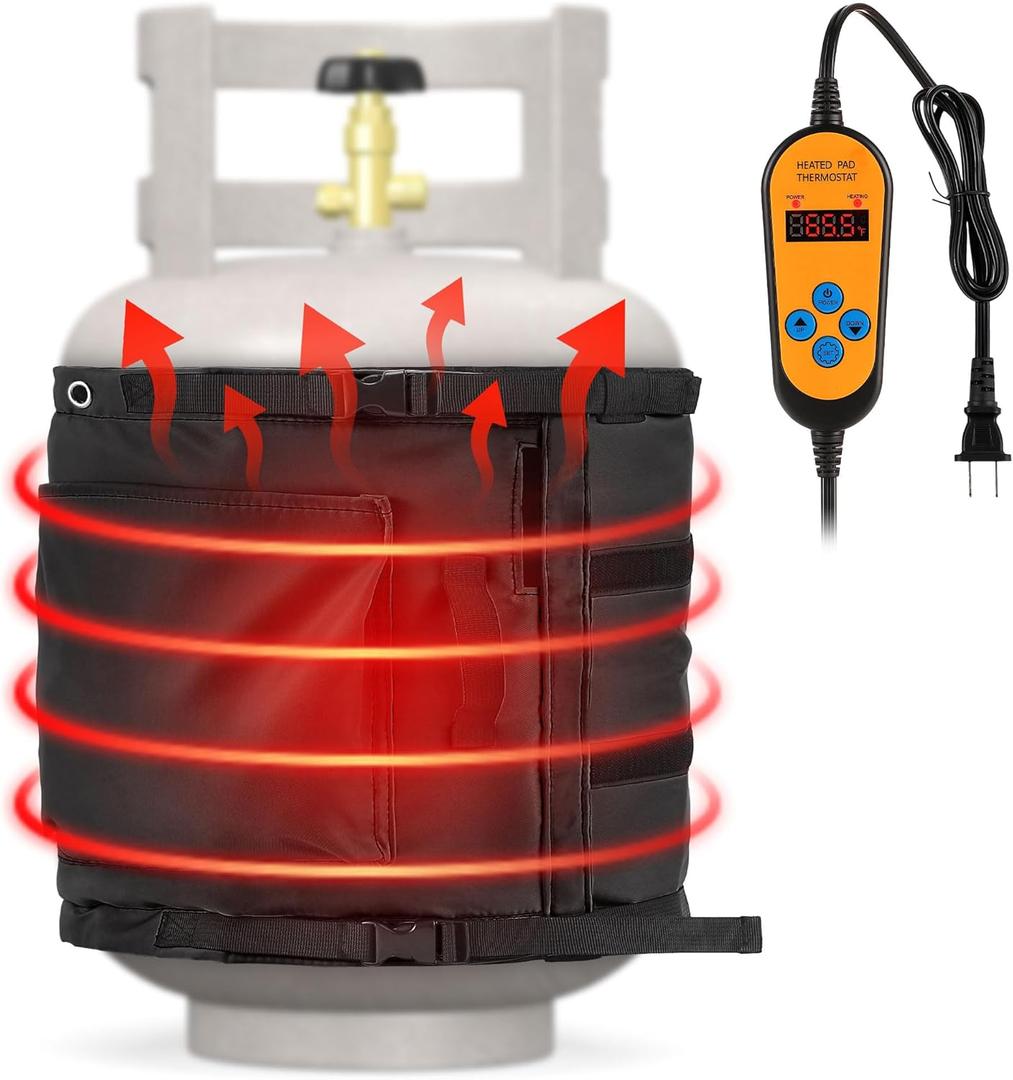 1 Pack Propane Tank Heater Blanket Gas LP Cylinder Tank Heater with Thermostat Controller Adjustment 41-122 F and Timer Function, Propane Buckets Warmer Blanket Fit for 5-40LB Tanks (Black)