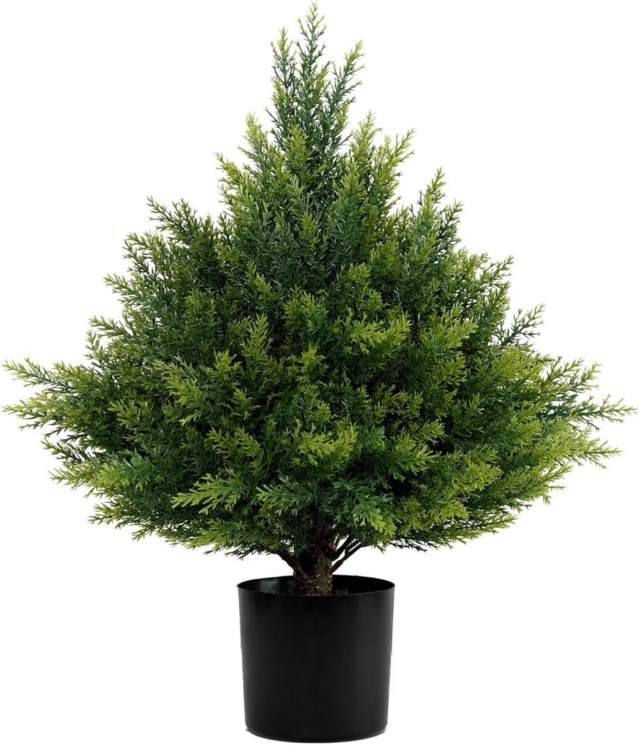 Artificial Cedar Topiary Ball Tree One 19''T Artificial Topiary Tree Artificial Potted Plant Artificial Shrubs for Indoor Outdoor (Green)