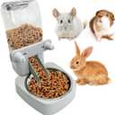 54 oz Rabbit Food Dispenser with Stainless Steel Food Bowl Hanging Gravity Bunny Feeder for Cage Automatic Small Animal Feeding Bowls for Ferret Guinea Pig Chinchilla Cat Puppy (Grey)