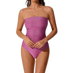 RXRXCOCO Women Tummy Control One Piece Swimsuits Ruched Strapless Bathing Suits Slimming Swimwear,medium
