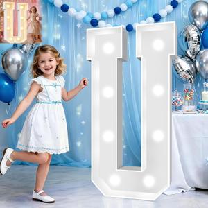 Pooqla 3FT Marquee Light Up Letters, Cool White and Warm White LED Big Mosaic Marquee Letters 3 Feet, Giant Letter Sign for Balloons Birthday Anniversary Wedding Party Decoration, Letter U