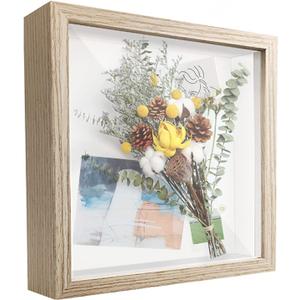 8x8 Shadow Box Frame Display Case with Letter Stickers, Display Case Box for Memorabilia, Baby Items, Crafts,Tickets and Photos (Natural Gray, 8x8)