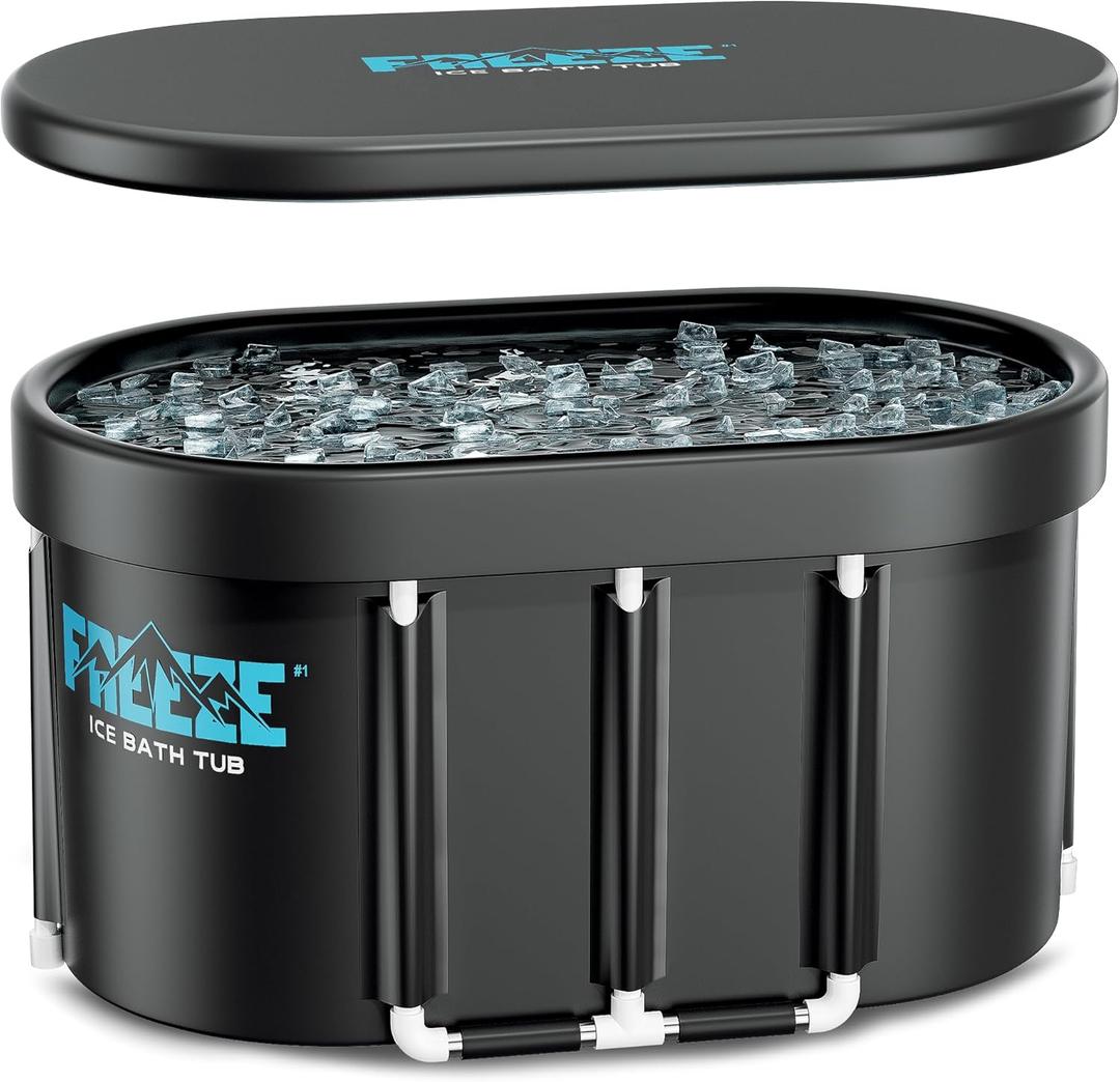XL 129 Gals Oval Ice Bath Tub with Cover for Athletes, Portable Cold Plunge Tub for Cold Water Therapy and Recovery, Great for Home Gyms Use (Black)