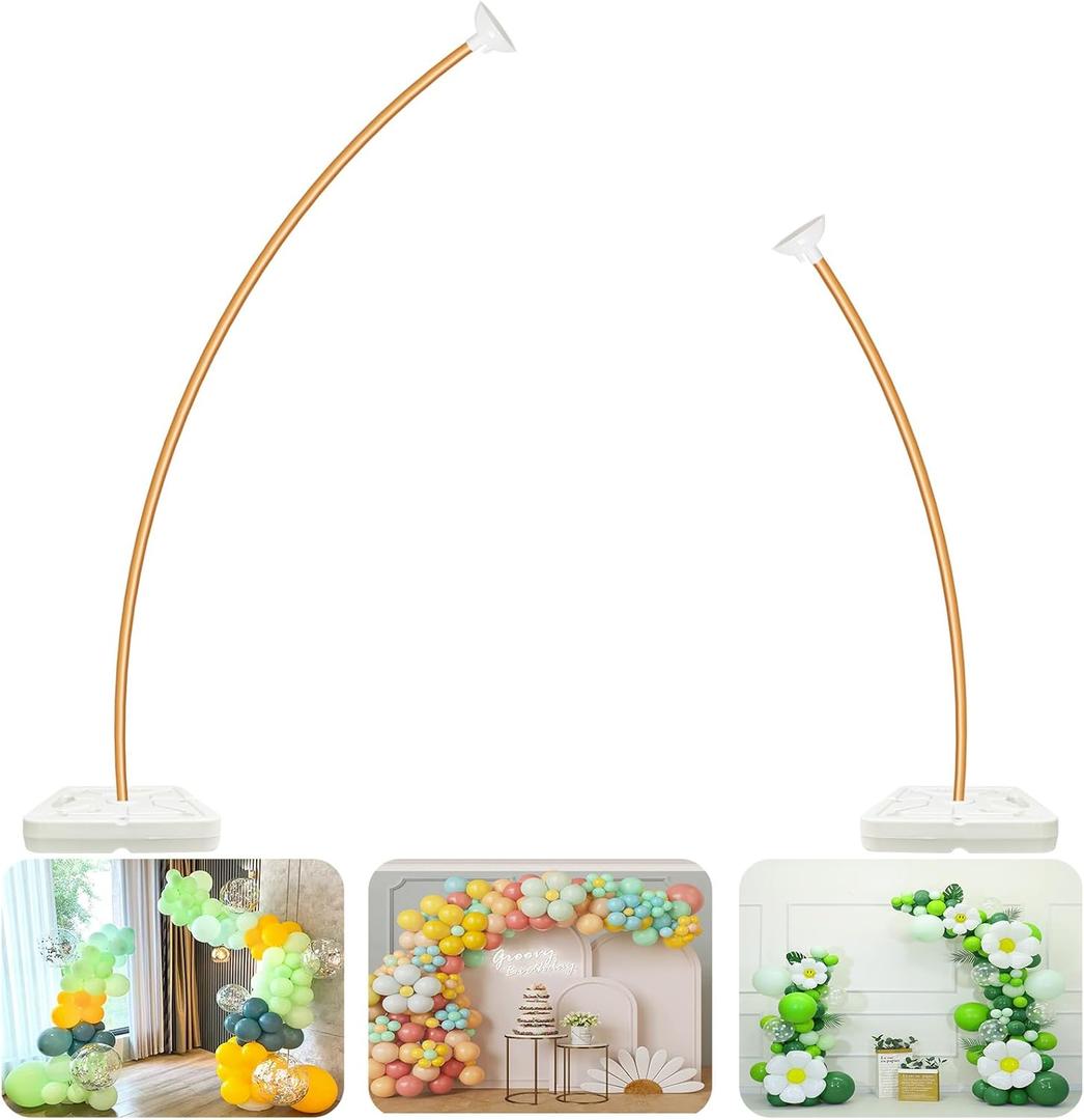 Balloon Arch Kit - Free Bending Shape, Balloon Column Stand Independent Suspended Standing, 12" Water-Filled Base - Ideal for Weddings, Baby Showers, and Birthday Parties (Golden 8.2ft & 5ft)