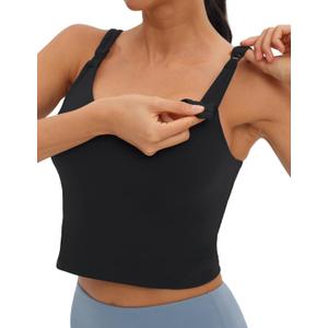Foucome Womens Nursing Bras for Breastfeeding Maternity Tank Tops Crop Top with Built in Bra Longline Workout Sports Bra (XX-Large, Black)