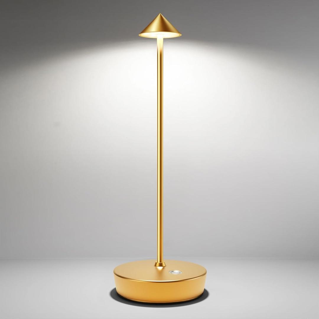 Cordless Table Lamps Rechargeable, 6000mAh Battery Operated LED Desk Lamp Outdoor Waterproof Portable Touch Dimmable Table Night Light for Patio Restaurant Dining Home Gold