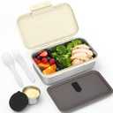 JSLOVE Stainless Steel Lunch Bento Box for Adult, 30oz Leak-Proof Lunch Container, Stainless Metal Kid Bento Box with Adjustable Divider, Sauce Container, Microwave, Dishwasher & Freezer Safe(Beige)