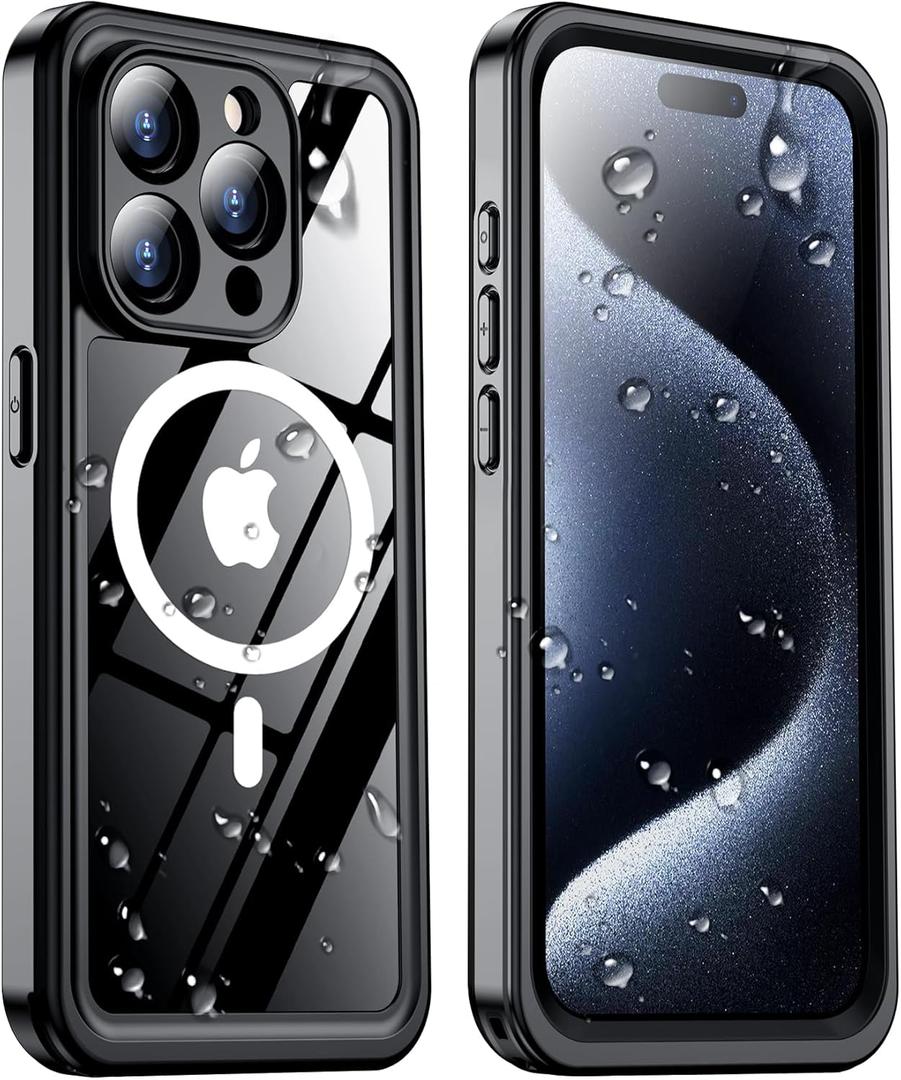 Temdan Magnetic for iPhone 15 Pro Case Waterproof,Built-in Screen Protector[IP68 Underwater][Upgrade Military Dropproof][Compatible with MagSafe] Full Body Shockproof for Phone Case 6.1'' - Black (for iPhone 15 Pro 6.1, Black)