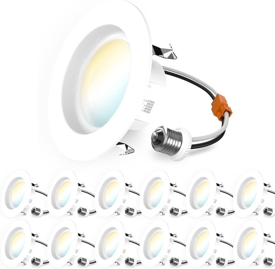 Sunco 12 Pack 4 Inch LED Recessed Lights Retrofit, Dimmable Can Lighting, 660 LM, 11W (40W Equivalent), Selectable CCT 2700K/3000K/3500K/4000K/5000K, Smooth Trim, Damp Rated UL (5 CCT in One (2700K, 3000K, 3500K, 4000K, 5000K))