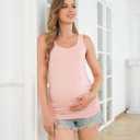 AMPOSH Women's Maternity Tank Top 2 Pack Ruched Side Sleeveless Pregnancy Basic Shirt, Pink & White, M