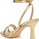 Mostrin Womens Sandals Strappy Heels for Women Ankle Strap Lace Up Heels Square Open Toe Heels Tie Up Stiletto High Heeled Sandals for Prom, Party, Daily Wear, 12, Gold-04