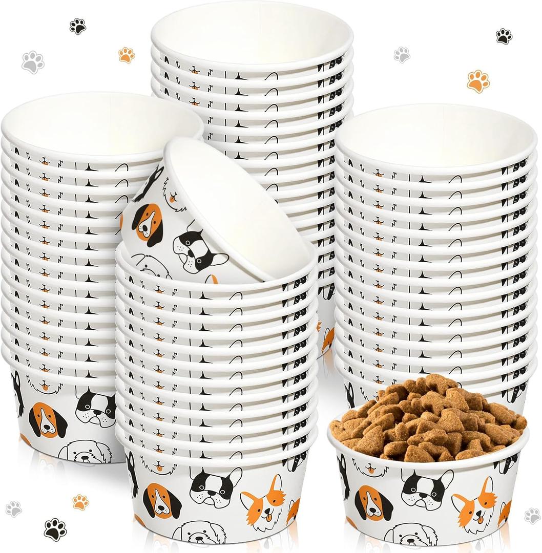 Mifoci 100 Pcs Disposable Dog Bowls 1.5 Cups Pets Disposable Feeding Bowls for Dogs and Cats Pets Paper Travel Cups for Small Medium Dogs Cats Puppy Kitten Dry or Wet Serving Food Water(Lovely)