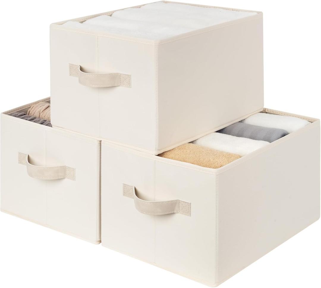 StorageWorks Closet Organizers and Storage Bins, Fabric Storage Baskets for Shelves, Linen Closet Organizer for Clothes, Beige, 3-Pack, Large