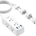 European Travel Plug Adapter, Olcorife Universal Travel Adapter for EU UK US AUS, 6 Outlets 3 USB Ports with 5ft Extension Cord, International Power Adapter for US to Europe UK AUS