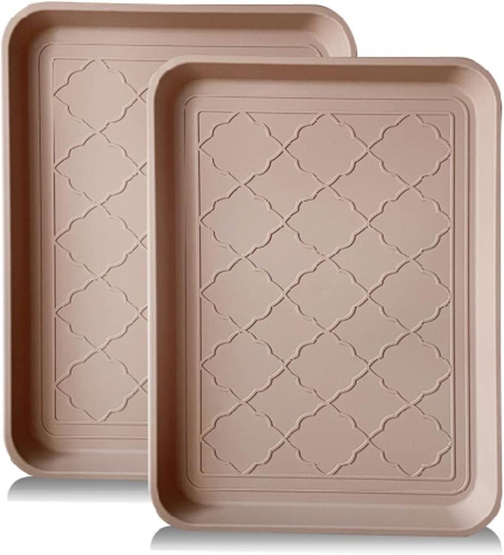 PetLike Boot Tray for Entryway Indoor, Pet Food Mat, 16.7 x 12.8 inch 2 Packs, Waterproof Shoe Tray for Indoor and Outdoor, Multi-Purpose Trays for Boots, Shoes, Pets, Garden (Tan)