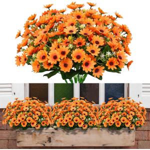 LANKAMO 8 Bundles Sunflowers Artificial Flowers Fake Mums Flowers Outdoor UV Resistant No Fade Fall Plants Faux Silk Daisy Indoor Home Wedding Garden Office DIY Décor(Yellow)