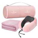 urnexttour Travel Pillow and Blanket Set Neck Pillow Airplane Memory Foam for Traveling Compact with Bag Pink