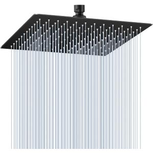 KINLIV 12 inch Matte Black Rain Shower Head  All Metal 304 Stainless Steel, Full Body Rainfall Shower with 144 Silicone Nozzles  Square Showerheads Ceiling or Wall Mount Modern Bathroom