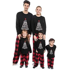 ANGELGGH Family Pajamas Matching Sets, Cute Christmas Printed 2 Piece Sleepwear, Holiday PJs Jammies for Couples/Women/Men (Women, S, Black Joy)