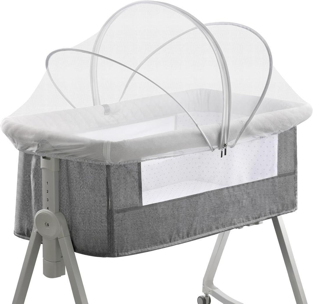 Bassinet Cover for Cats - Mosquito Net Cover for Bassinet Bedside Sleeper Travel Crib to Keep Cats Out - Breathable Baby Mosquito Net with 2-Way Zipper (White-Small)