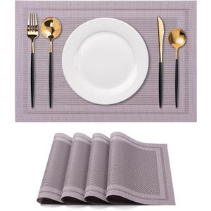 CADONO Placemats Set of 4 Washable Indoor/Outdoor Vinyl Place Mats for Dining Table Durable Non-Slip Heat Resistant PVC Weave Table Mats（Simple Style-Deep Gray）