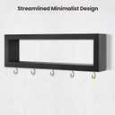 Lwenki Wall Shelf with Hooks - Decorative Key and Wallet Holder for Wall Holds Sunglasses, Leashes, Scarves and Lanyards - 15.7" x 5.1" x 2.9" Entryway Organizer Made of Paulownia Wood (Black)