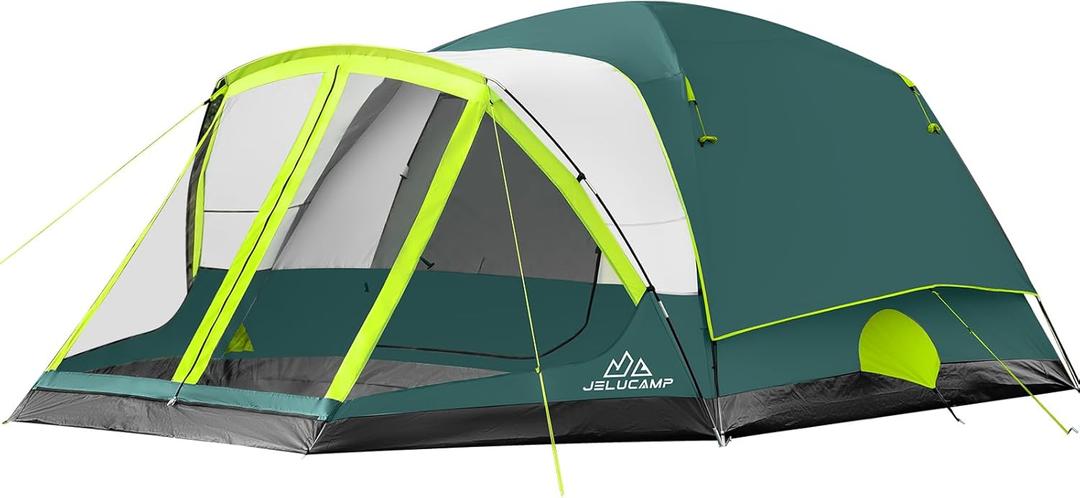 6/8 Person Large Waterproof Family Tents for Camping, Screened Camping Tent with Screen Porch, Bug-Free Relaxation & Easy Setup, Includes Rainfly & Carry Bag (Dark Green)