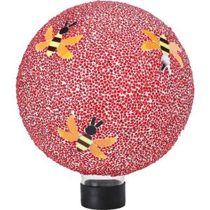 VCUTEKA Gazing Ball, 8" Glass Gazing Balls Sphere for Garden Lawn Outdoor Ornament Yard Decorative, Bee (Red)