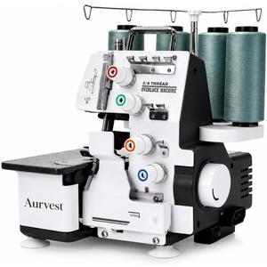 Serger Overlock Sewing Machine, 3/4 Thread Heavy-Duty Metal Frame with Differential Feed, 1250 Stitches Per Minute, 12 Built-in Stitch Options, Color-Coded Threading, LED Light & Foot Pedal for Home