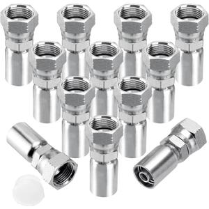 12 Pack Hydraulic Hose End Fittings: 1/2" I.D. Hose x 3/4" JIC 37 Female Swivel Crimp Fittings With Protection Cover