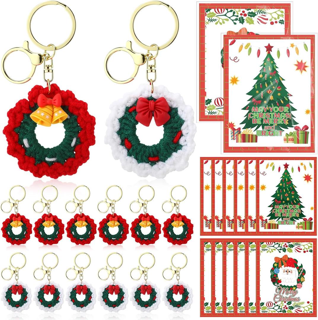 XunYee 12 Pcs Christmas Keychain Bulk with Thank You Cards Christmas Party Favor Stocking Stuffers Bulk Classroom Gift