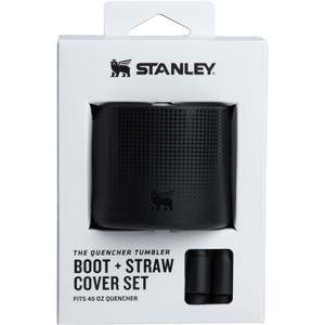 Stanley Quencher Boot and Straw Cover Cap | Anti-Slip Silicone Protector for Tumbler with Handle | Accessory Set for Stainless Steel Drinking Cup | BPA-Free (Black)