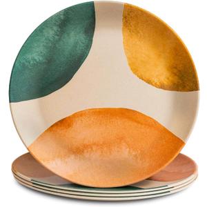 Nook Theory 4 Pack Reusable Bamboo Plates - Non-Toxic Toddler and Kids Plate, Dishwasher Safe, Not Microwavable Dinnerware (Arizona 8")