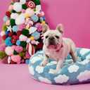 LE SURE Shown on TV Donut Dog Bed Medium Size Dog - Round Cat Beds Indoor as Bed Gift for Calming with Washable Cover, Cute Home Decor Bed with Jacquard Shaggy Plush & Anti Slip Bottom, 30 Inch, Blue