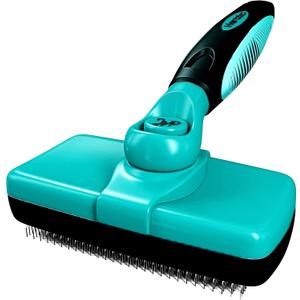 Hertzko Dog Brush for Shedding - Self Cleaning Slicker Brush for Dogs and Cats - Gently Removes Loose Hair, Tangles, and Dirt - Grooming Brush Suitable for Long or Short Coats - Aqua