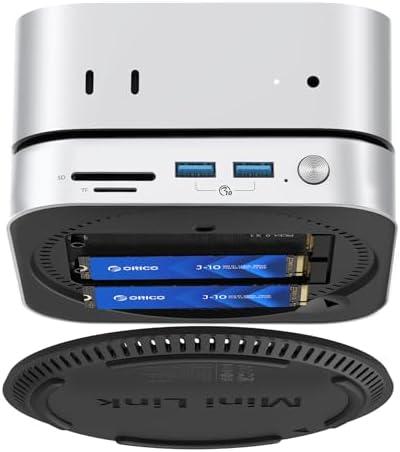 ORICO MiniLink 40Gbps Mac mini M4 Dock, USB4 Aluminum Docking Station with Dual NVMe M.2 SSD Slots, 10Gbps USB-A Ports, 4.0 SD/TF Card Readers for Mac mini M4/M4 Pro (7-in-1)