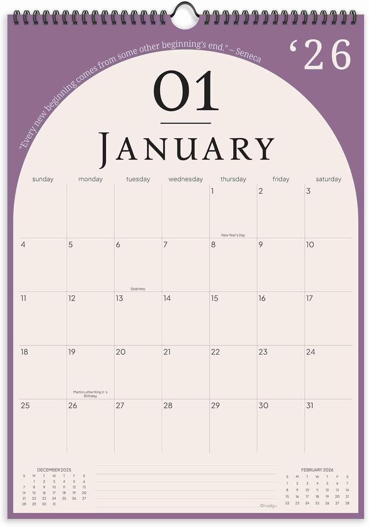 5 x Wall Calendar 2026, 12 Months, 17" x 12" Large Wall Calendar 2026 with Hanger, Thick Paper and Spiral Binding, Vintage Arch Design.