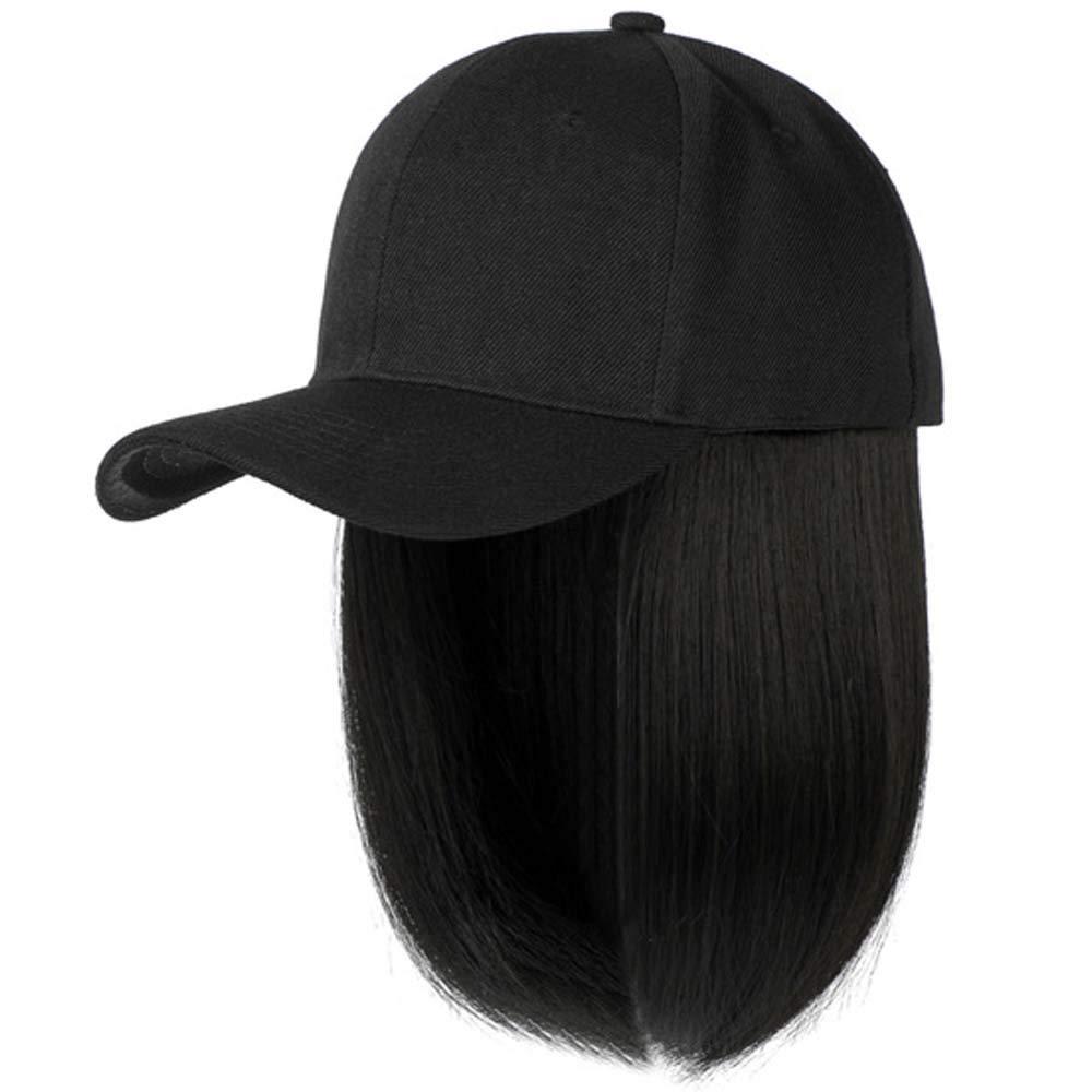 YEKEYI Baseball Cap Wig with Hair Extensions Synthetic Wig Hat for Women Adjustable Baseball Hat (black)
