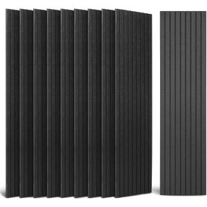 Art3dwallpanels 10 Pack Acoustic Panels, 48" X 12" X 0.35" Soundproof Wall Panels, Self Adhesive High Density Sound Absorbing Acoustic Treatment for Recording Studio, Office, Black, 10 Pack 12''x48''