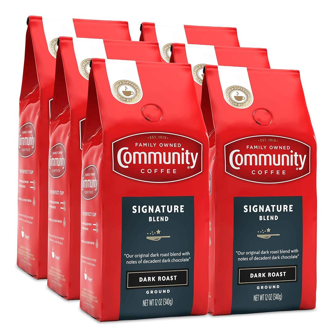 Community Coffee, Signature Blend Dark Roast, Premium Ground Coffee, 72 Ounces, 12 oz (Pack of 6) BBD: 08/28/2026