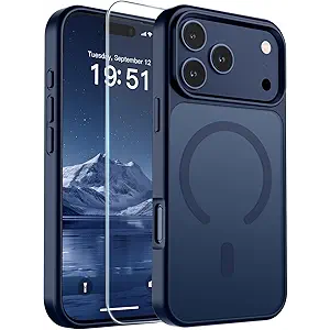 SUPFINE Magnetic for iPhone 17 Pro Case Dark Blue | With Screen Protector, Translucent Matte, Compatible with MagSafe, Military Grade Drop Proof, Rugged Shockproof Protective