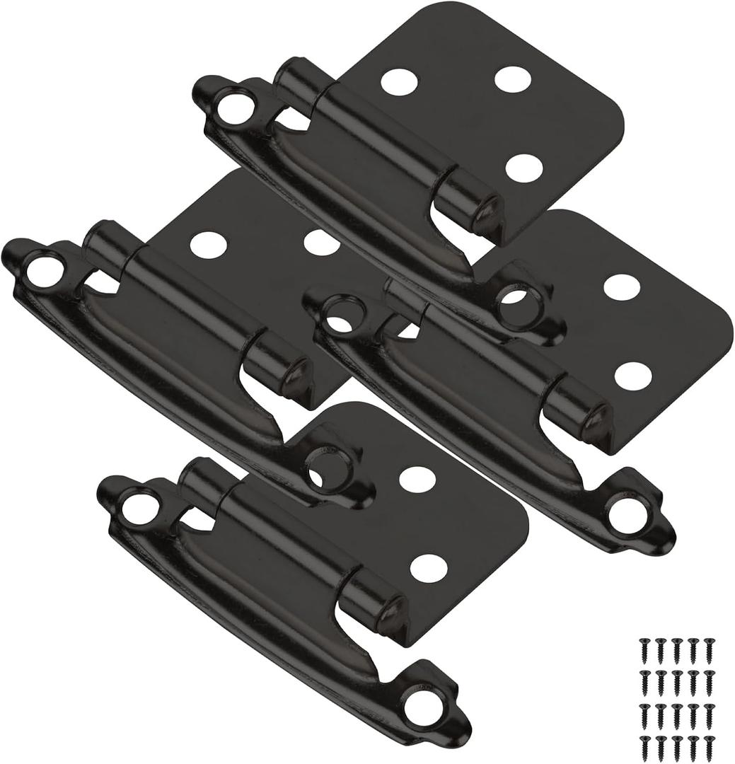 50-Pack Cabinet Hinges, 1/2 Inch Overlay, Satin Nickel Semi-Concealed, Self-Closing, Face Mount (Black)