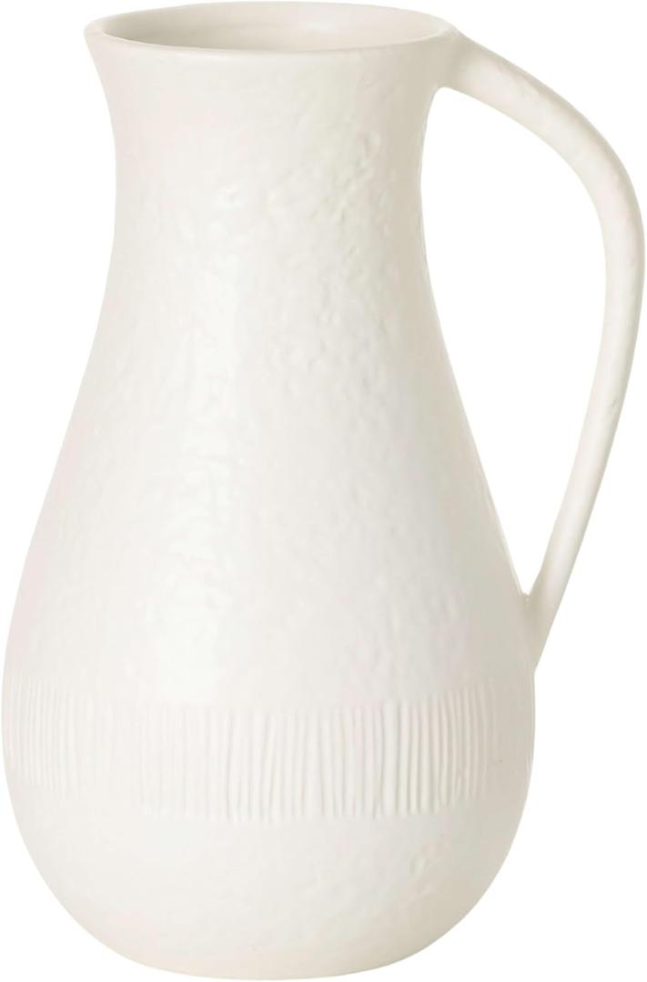 Sullivans Ceramic Vase, White Pitcher with Handle, 10" Modern Farmhouse Distressed Flower Vases for Living Room, Bedroom, and Office Home Decor Centerpieces Decoration (CM3118)