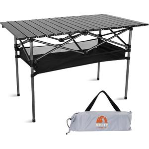 Opliy Portable Folding Camping Table for 4-6 Persons Aluminum Collapsible Table Lightweight with Carry Bag for Camping, Hiking, Picnics, BBQ, Beach Trips & Tailgating (XL (39.37 inch), Metal Gray)