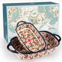 Polish Pottery Style Ceramic Baking Dish Set, 2-Piece Casserole Bakers for 23 People, Floral Decorative Bakeware, Oven Safe Lasagna Pan, Microwave Dishwasher Safe, Gift-Ready, Protective Packaging (Wild Marigold)