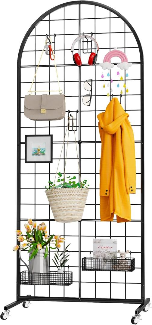 Grid Wall Panel 1PCS Display Stand 2' x 5.2' FT Black Gird Wall Panels Movable Retail Display Racks Floorstanding Gridwall Heavy Duty with Wheel for Art Craft Photo Displays Fair Trade Show