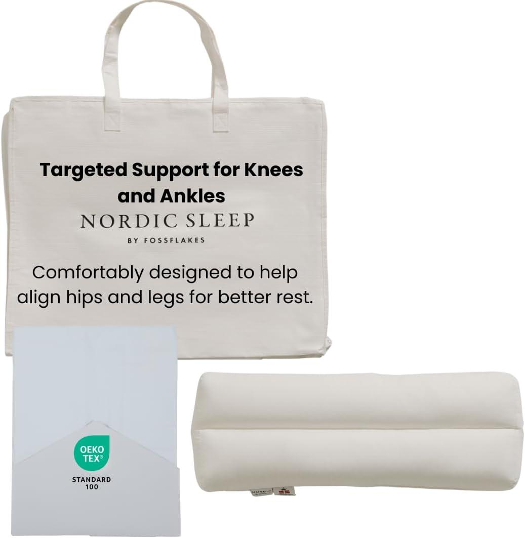 FOSSFLAKES Knee Ankle Pillow with Cover Orthopedic Support Cushion for Side and Back Sleepers Therapeutic Leg Alignment, Breathable & Washable By Nordic Sleep, 64 x 29 cm
