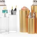 5 Pieces Clear Cylinder Stands for Party with Gold Cover, Acrylic Cylinder Pedestal Stand, Cake Pedestal Stands Sets for Display Party Wedding Birthday Baby Shower Event Decor