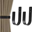 Groleca 2 Pack Modern Curtain Holdbacks - Solid Aluminum U Shaped Wall Mount Curtain Hooks - Tiebacks for Curtains (2, Black)